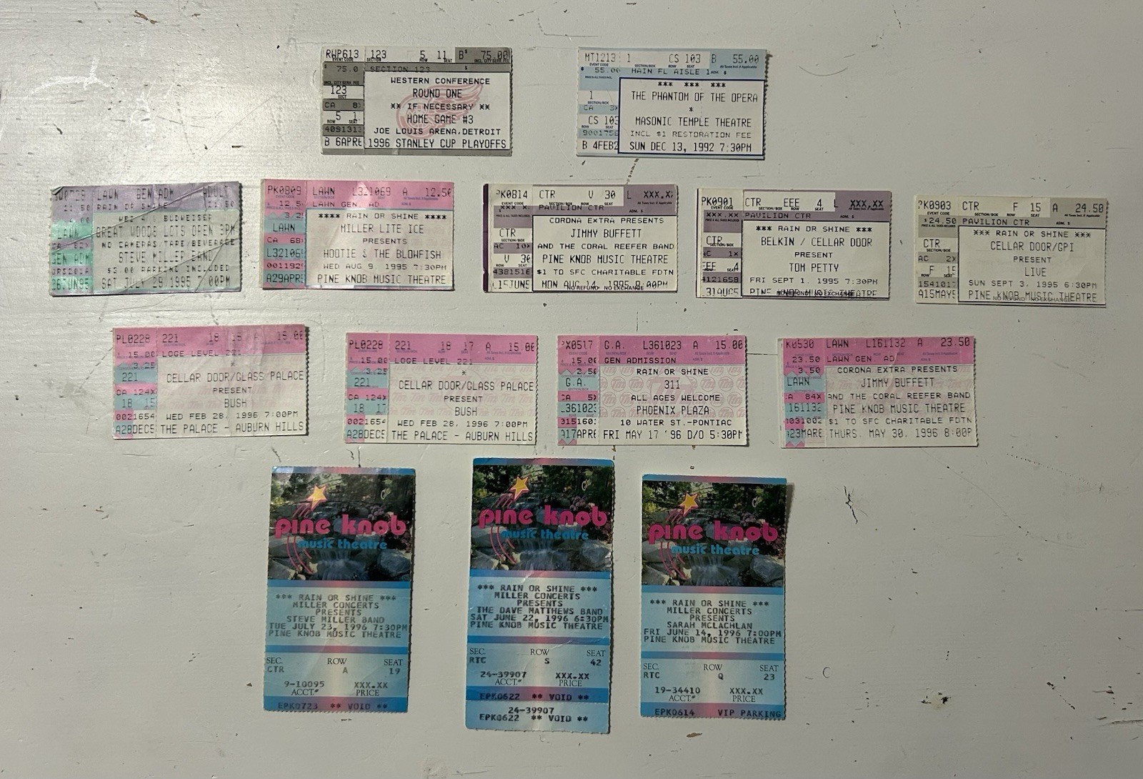 14 Ticket Stub Lot Detroit Area 1992, 1995 &Amp; 1996 Concerts, Red Wings &Amp; More