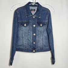 The Children's Place Girls Size Med 7/8 Long Sleeve Button Up Blue Denim Jacket