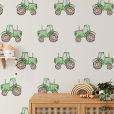 X-SMALL Green Tractor Wall Decals Set Watercolor Farm Vehicle Stickers Removable