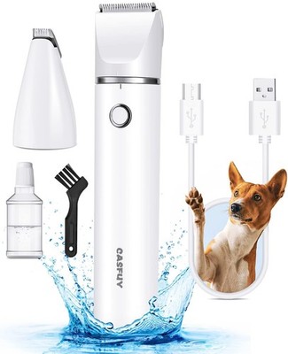 Casfuy Cordless Dog Paw Trimmer - Low Noise Small Clippers with White 
