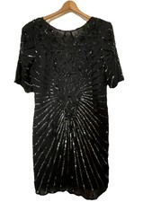 Styleworks 100 Silk Vintage Sequin beaded Cocktail Dress Size 10 color black