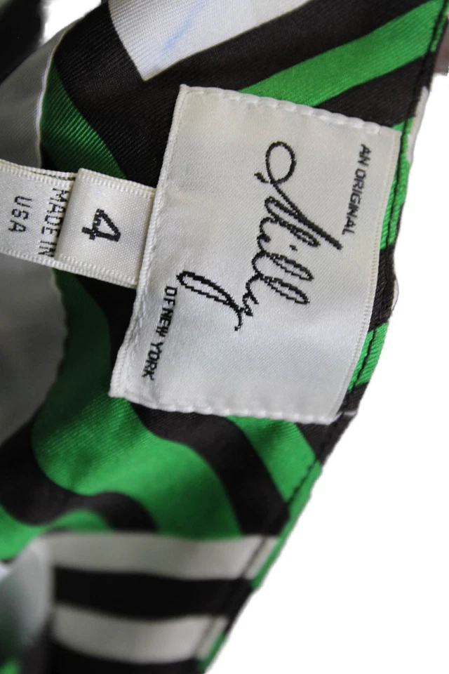 Milly Of New York Womens Silk Geometric Print Blouse Green Brown Size 4 - Image 4 of 4
