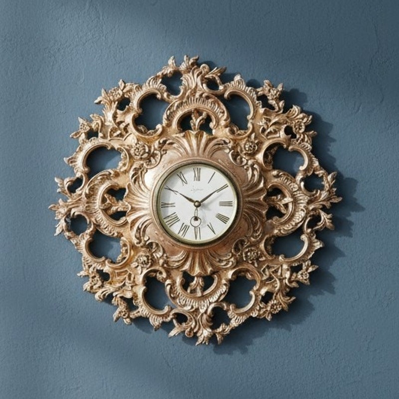 Vintage Syroco 3090 Wall Clock Gold Rococo Hollywood Regency USA 19”