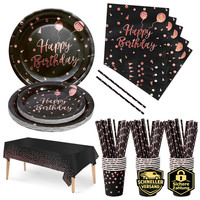 Partygeschirr Set 121 StüCk Schwarz Rosagold FüR Kindergeburtstag Feier