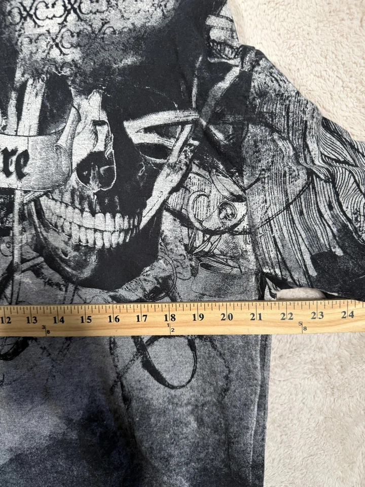 Camisa Xtreme Couture Para Hombre Extra Grande Negra Calavera Alas Gráfico Manga Larga Foto 3 de 4