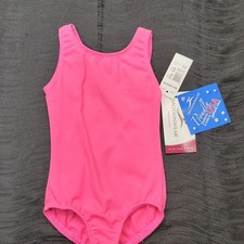 Motionwear Pink Leotard Sleeveless High Neck Camisole V-back Straps Sz. XSC 2-3