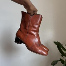 Rare Vintage 70s/80s Cognac Leather Faux Fur Lined Boots -Size 8