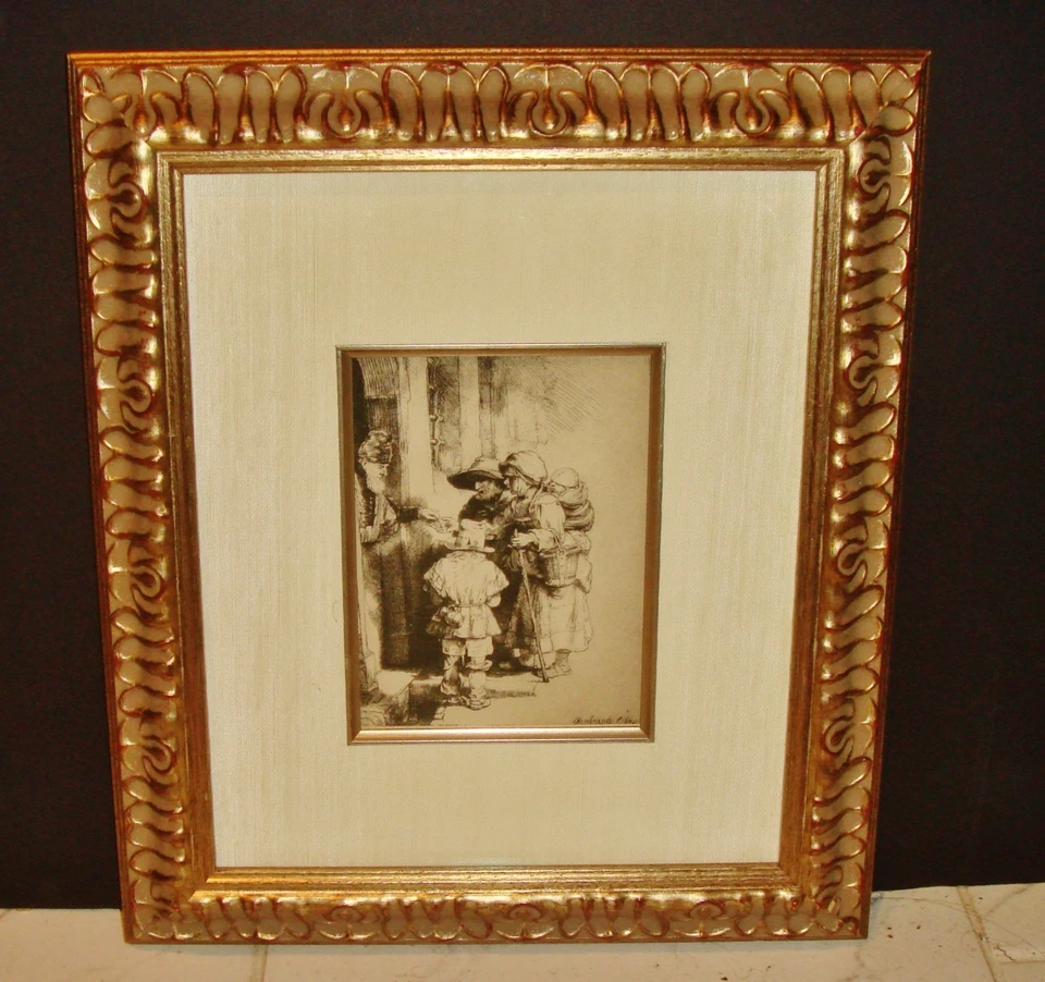 REMBRANDT MENDIGOS RECIBIENDO LIMOSNA Amand Durand Placa Firmado Grabado Foto 2 de 4