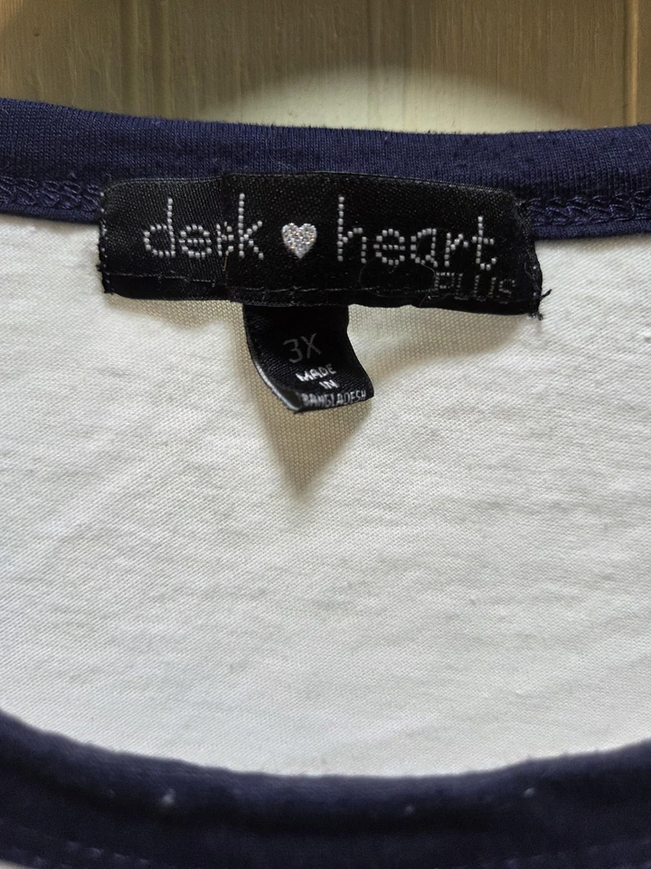 Camisa Derk Heart Mujer 3X Blanco Azul Rojo Rayas Cuello Redondo Timbre Plus Camiseta Foto 4 de 4