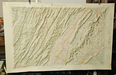 Charlottesville 1969 US Army Regional Raised Relief Map 20''X32''