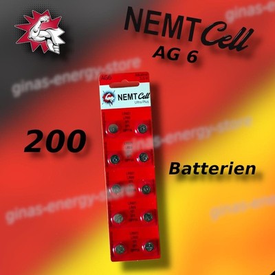 200 x Nemt Cell AG6 Knopfzellen Knopfbatterien Uhrenbatterien Blisterpack