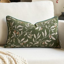 Green Floral Throw Pillow Cover 12 x 20 Inch Rectange Luxury Decorative Lumbar