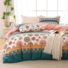 Duvet Cover King Size, Reversible Floral Boho Flower Duvet Cover Set with Zipper