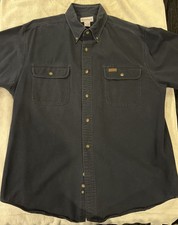 VTG Carhartt S09MDT Mens Large Long Sleeve Button Up Work Shirt Midnight Blue