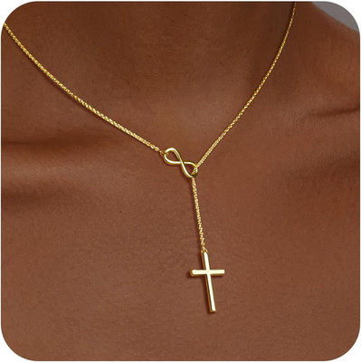 Easter Basket Stuffer Infinity Cross Necklace for Women, 14K Gold Plated Necklac