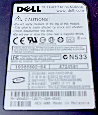 Dell FD-05PUB External USB to 1.44MB Floppy Drive Module 19308802-64   4724501