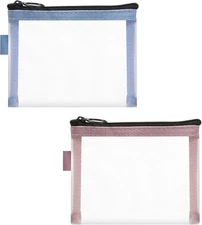 2 PCS Mini Mesh Cosmetic Bags Zipper Makeup Pouches for Travel & Storage