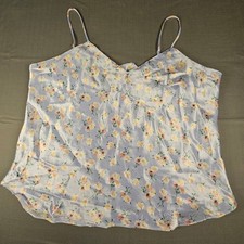 Floral Satin Camisole Top Lavender Pink V-Neck Spaghetti Strap 895PCOK XL
