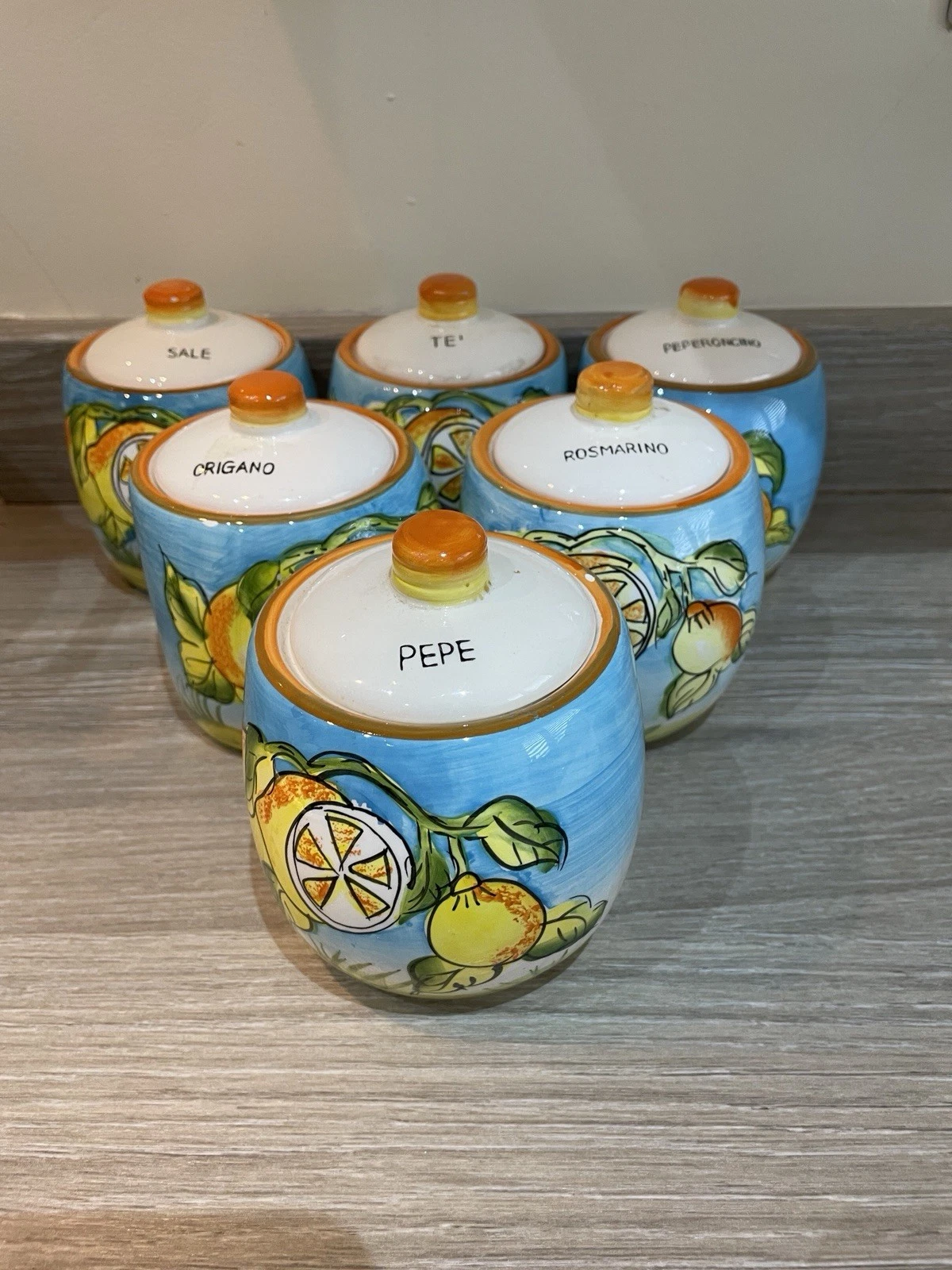 6 X Citrus Orange Lemon Design Herb Ceramic Containers Holders Storage Foreign