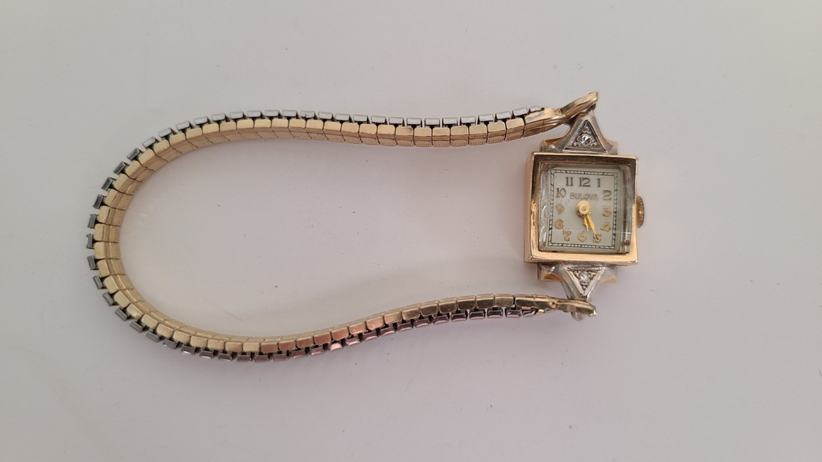Bulova 14K Ladies Swiss 17 Jewel Watch Running- 14k 2 Tone 