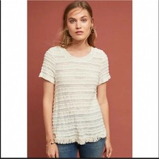 eri + ali Top Size Small Anthropologie Women's "Adia" Textured Tee Sand Shirt (7