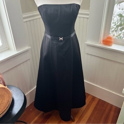 Black Strapless Midi Dress Embellished Waistband Corset Back Formal Evening  | eBay
