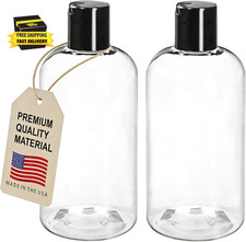 8 Oz Clear Plastic Empty Bottles with Black Disc Top Caps, Squeezable Refillable