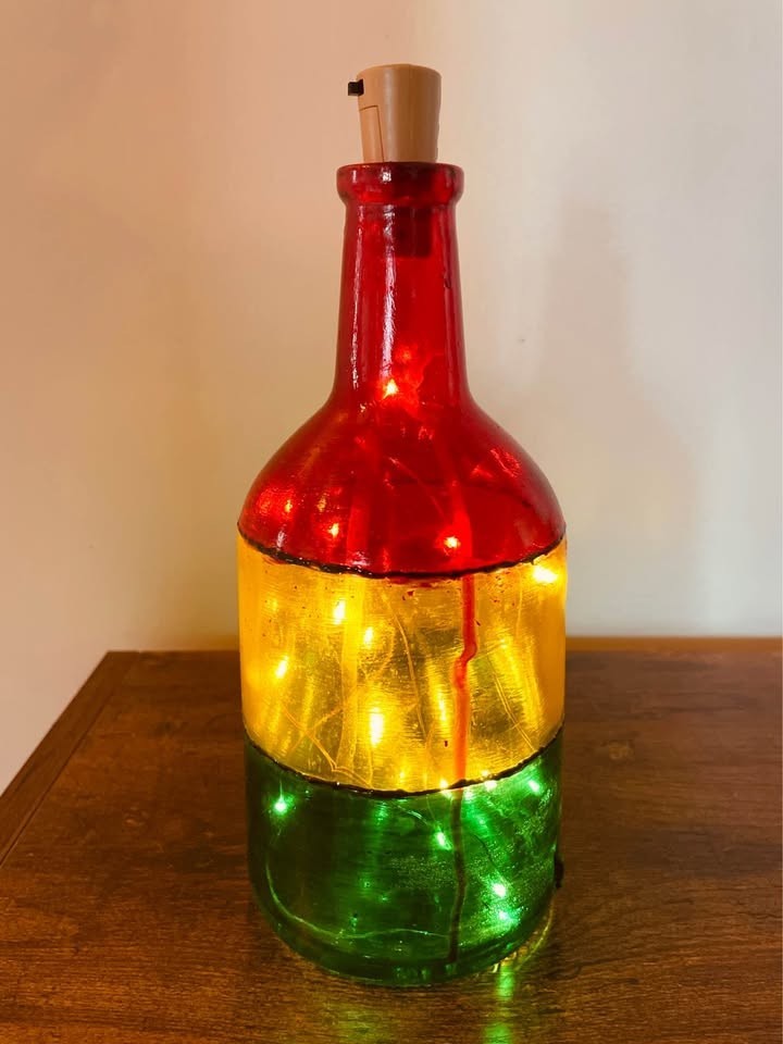 Hand-Painted Rastafarian Fairy Lights Glass Bottle Lamp image 2