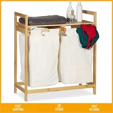Stylish Bamboo Laundry Hamper Sorter with Shelf 2 Compartments 60L Natural