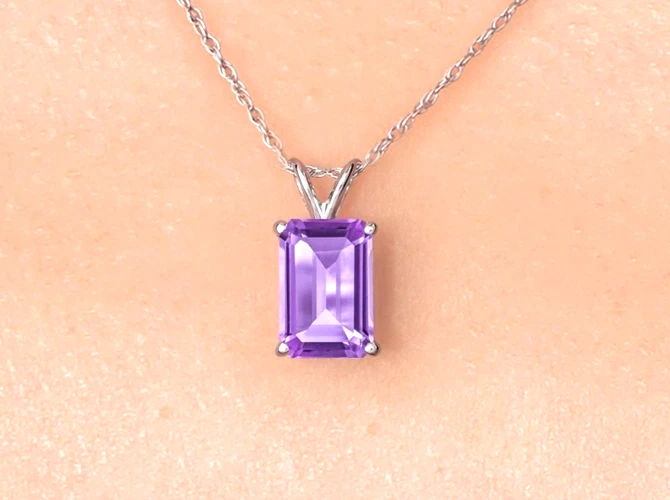 925 Sterlingsilber 2.52 Karat Smaragd Cut Amethyst Edelstein Statement Anhänger - Bild 2 von 4