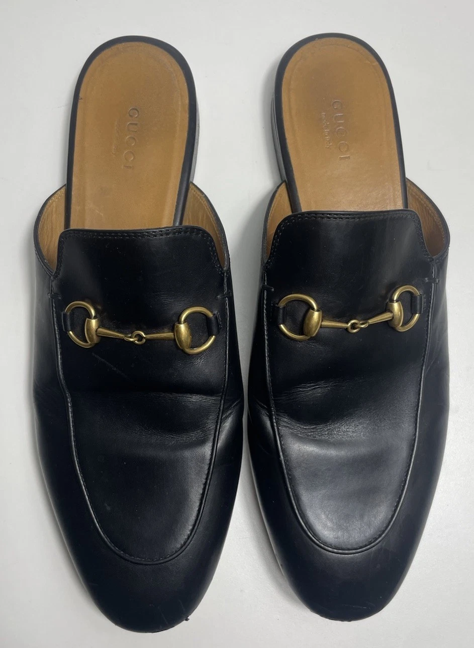 Gucci Princetown Pantoufles Horsebit Cuir Noir Mules Chaussures Femme Taille 40,5