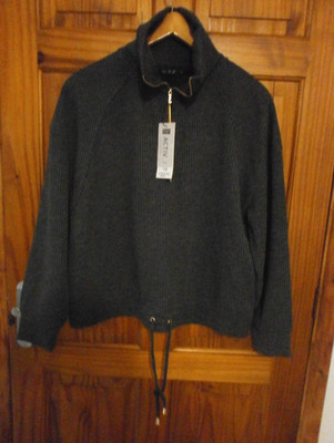 NEU - F&F - ACTIV - GRAUES GERIPPTES TOP MIT 1/4-REISSVERSCHLUSS - NEU MIT £22,50 ETIKETT