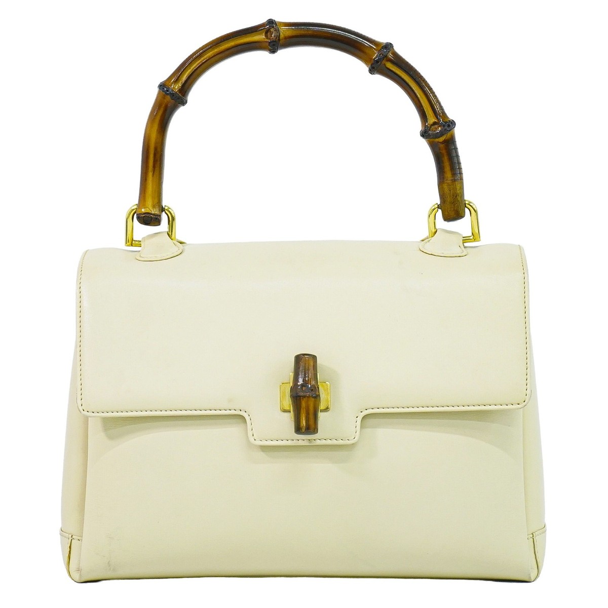 GUCCI Bamboo Leather Top Handle Handbag Off-White Gold | eBay
