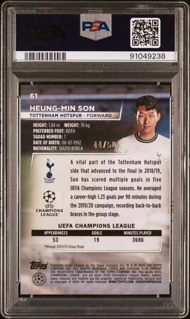 2022-23 Topps Stadium Club Chrome UCC Heung-Min Son Gold Refractor #/50 PSA9 - Image 2 of 2