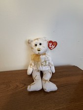 TY Beanie Baby - 2004 SIGNATURE Bear -MWMT gold white Stuffed Animal
