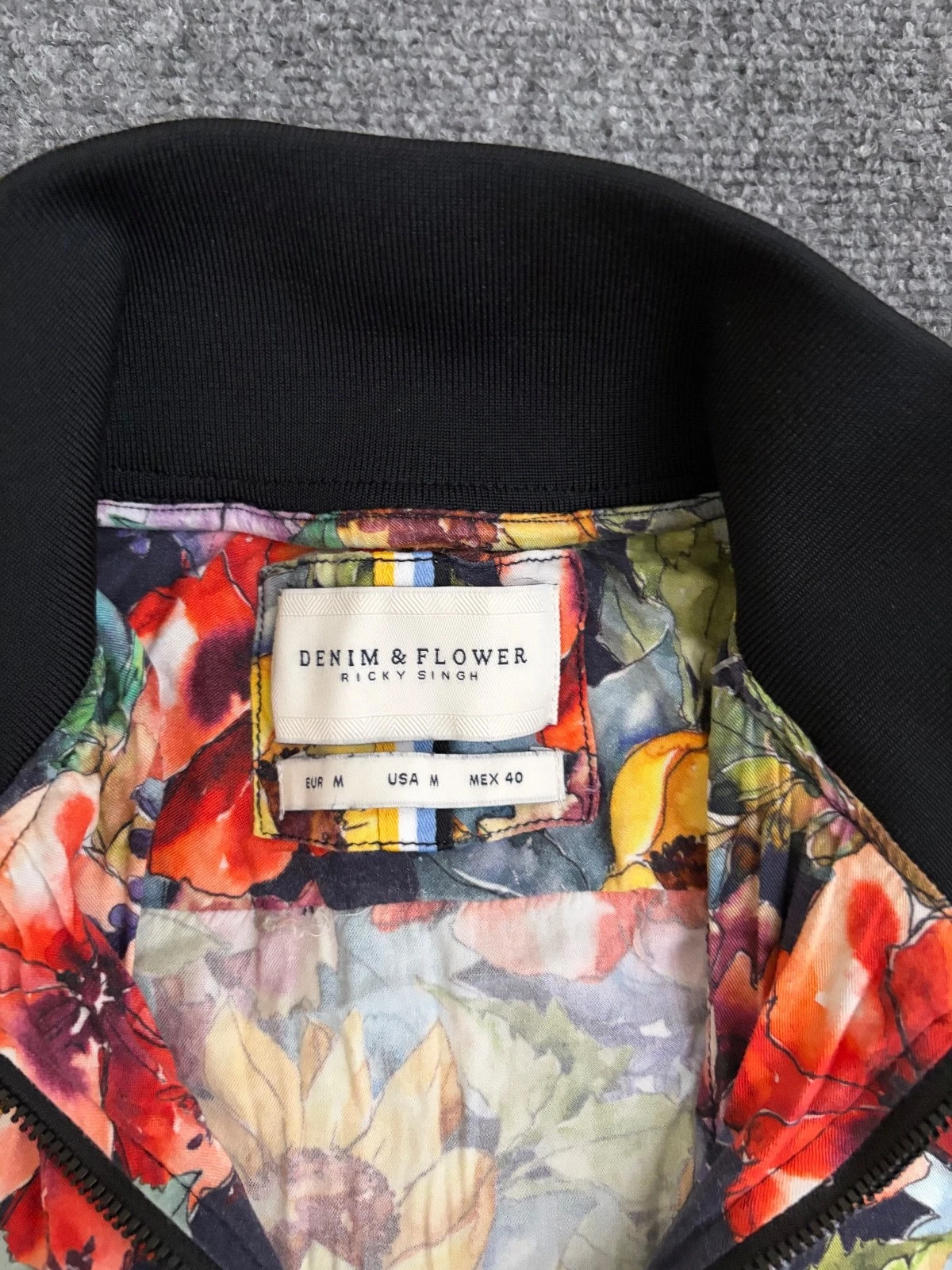 Denim & Flower Ricky Singh Mens Floral Colorful Bomber Jacket Lightweight Size M - product detail image 2