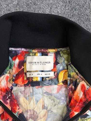 Denim & Flower Ricky Singh Mens Floral Colorful Bomber Jacket Lightweight Size M image 2