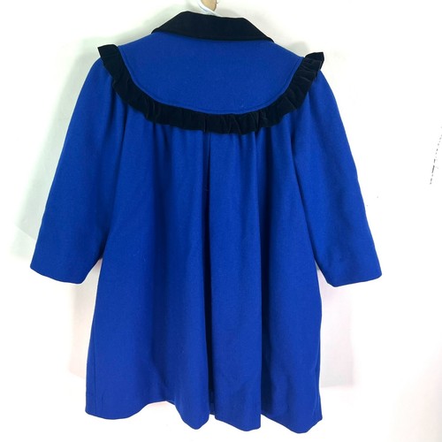 VTG Young Gallery Coat Hat Wool Winter Girls 6X Royal Blue Black Velvet /Gloves - Picture 6 of 14