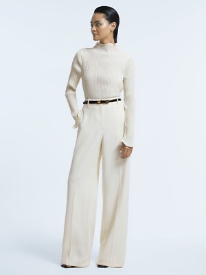 REISS ATELIER Phoebe italienische Hose weites Bein Creme UK Größe 8