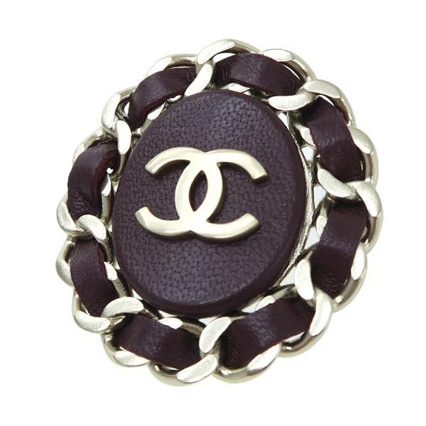 CHANEL Brooch Pin Badge Oval CC Leather COCO Gold GP B16B authentic