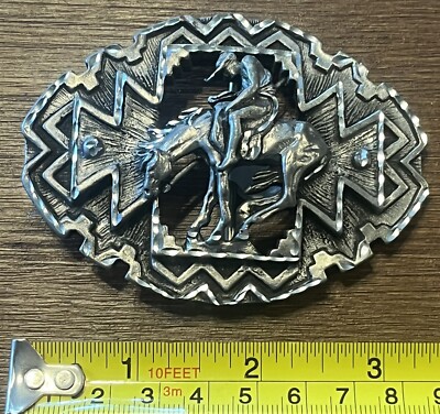 End Of The Trail Belt Buckle American Indian Saga Open Work Vtg 1995 EJC