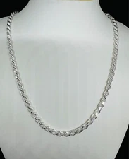 925 Sterling Silver Diamond Cut Rope chain Men's Necklace 5mm, 6mm  16"- 30"