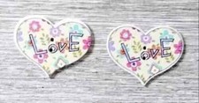 wood love heart sewing buttons 2 holes 1 inch purple pink flower 2pc