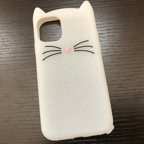 iPhone 11/11 Pro Max - Funda de goma de silicona suave blanco brillo orejas de gato bigote - Imagen 2 de 4