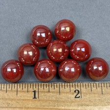 Vintage Lot - 9 Glass Marbles Opaque Orange / Red Fire Iridescent Swirl - 1/2  