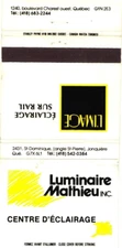 Luminaire Mathieu Inc., Light Centre, Track Lighting Vintage Matchbook Cover