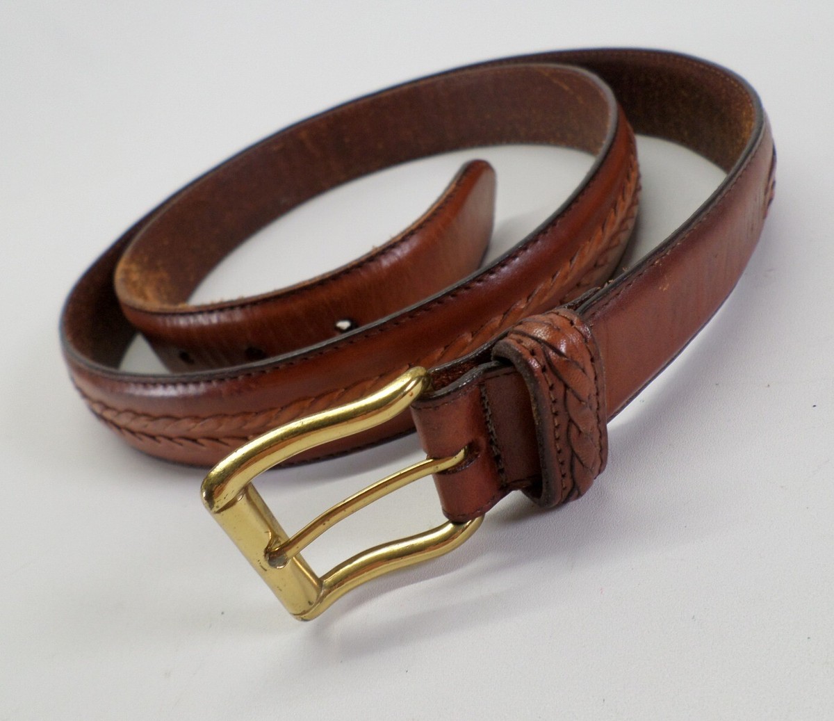 John Henry Leather Belt 44 Braided Inlay Vegtan Cowhide John Henry Leather Belt 44 Braided Inlay Vegtan Cowhide