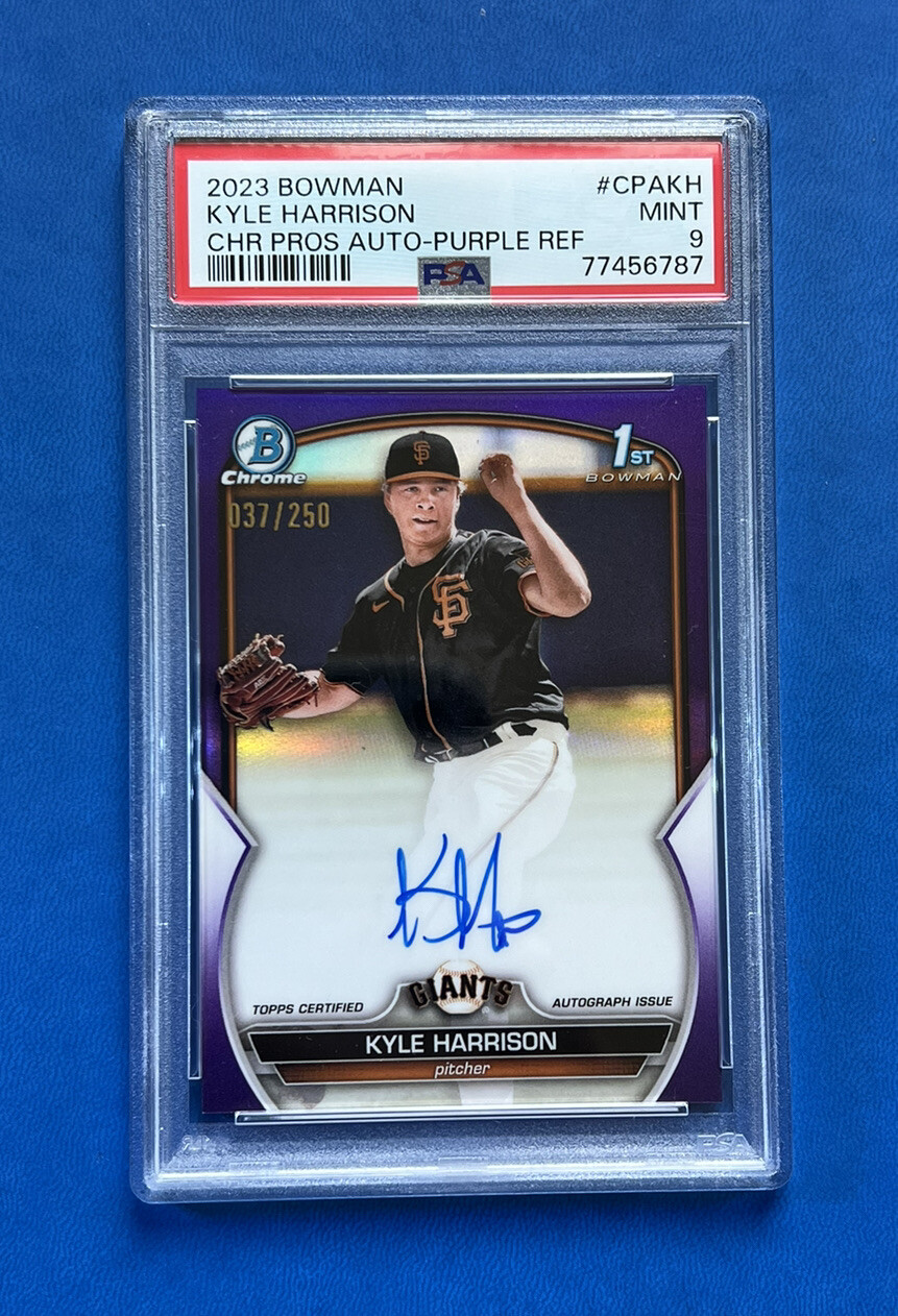 2023 Bowman Chrome 1st Prospect Kyle Harrison Purple Auto /250 PSA 9