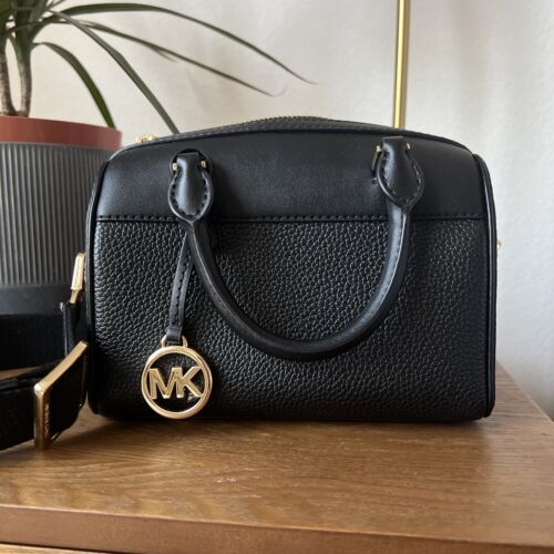 Michael Kors Jet Set Travel Pebbled Leather XS Mini Duffle Crossbody Bag Black - Picture 1 of 12