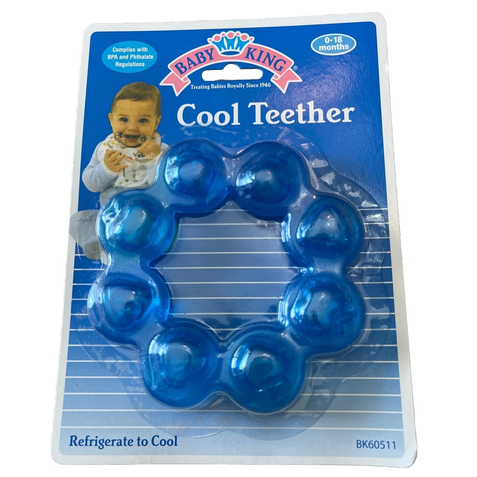 Anillo mordedor Baby King azul relleno de agua 0-18 meses juguete calmante para masticar sin BPA Foto 2 de 4